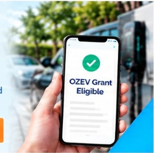 Hand holding a phone showing OZEV Grant Eligible