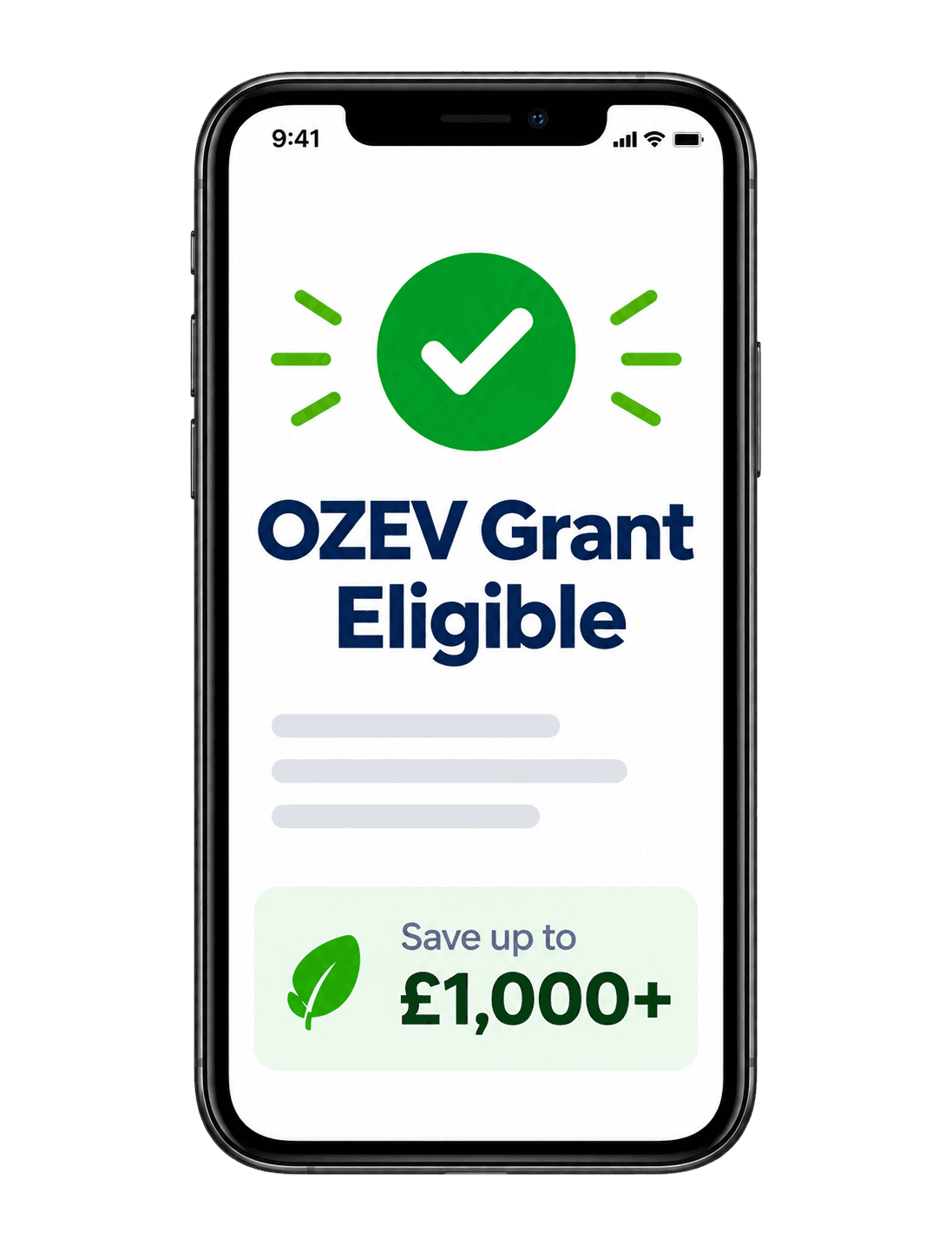 Phone showing OZEV Grant Eligible