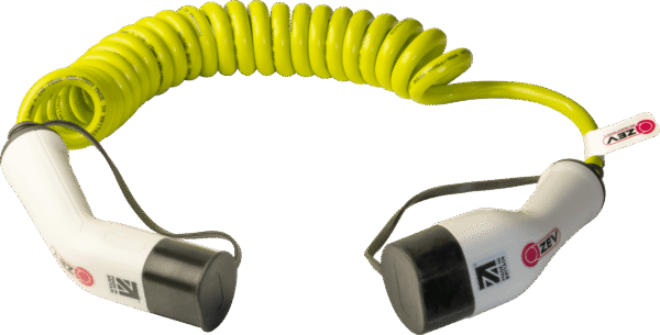 ZEV Type2-Type2, 32A, Single Phase EV Charging Cable, Coiled, Hi-vis Lime Green, 5m/10m